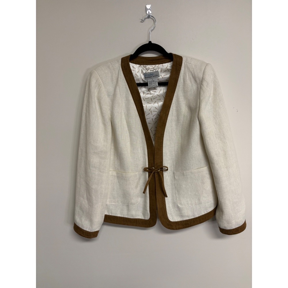 Bradley Bayou White Blazer with‎ Brown Trim Womens Sz M